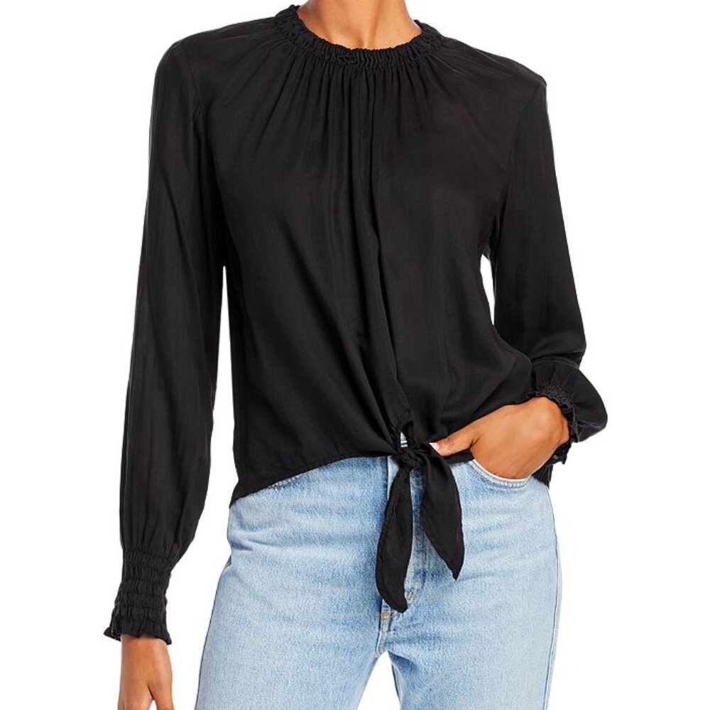 BELLA DAHL Smocked Tie Front Top In Black size Large